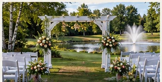 Outdoor wedding ceremony near the pond